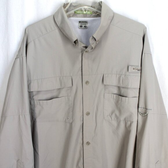 Columbia PFG Shirt Mens Size XL Tan Long Sleeve Vented Button Front Fishing - Picture 2 of 7